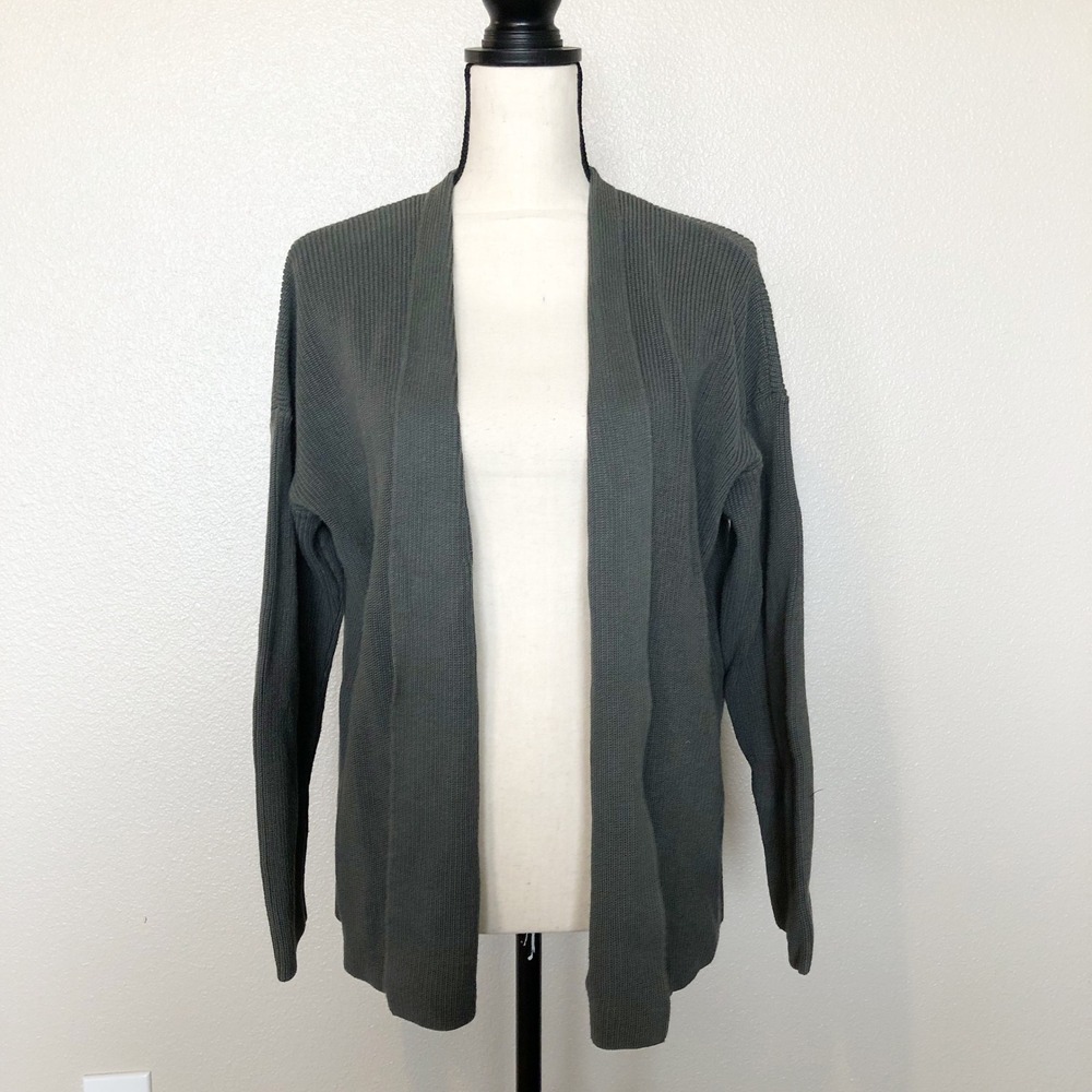 J.Jill Sweater Womens Large Green Ribbed Open Front Cardigan Cotton Blend